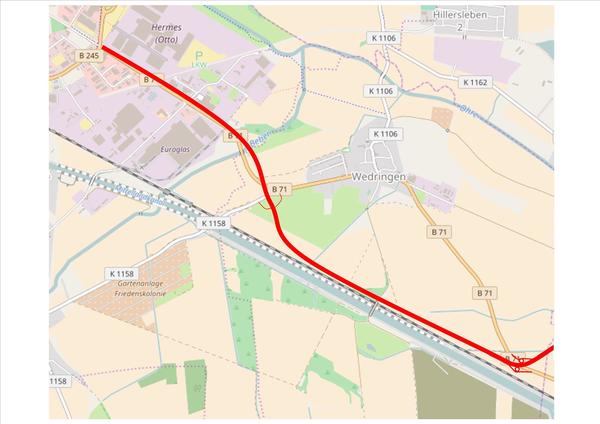 Grafik: Der künftige Verlauf der B71n (Quelle: OpenStreetMap.org)